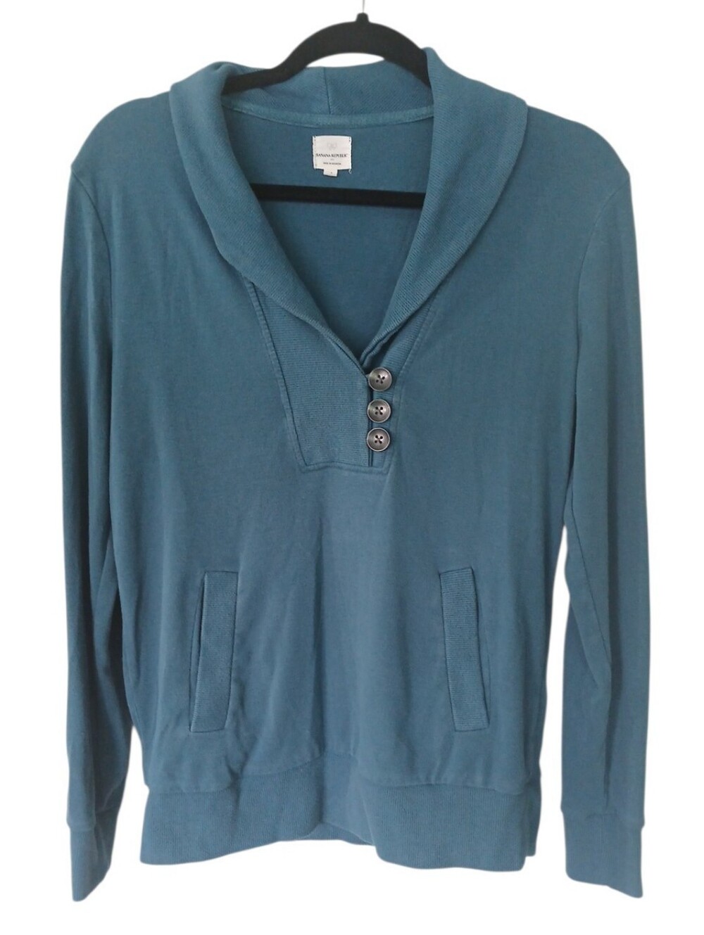 Banana Republic Teal Shawl-Collar Button Pullover Sweatshirt Size Medium